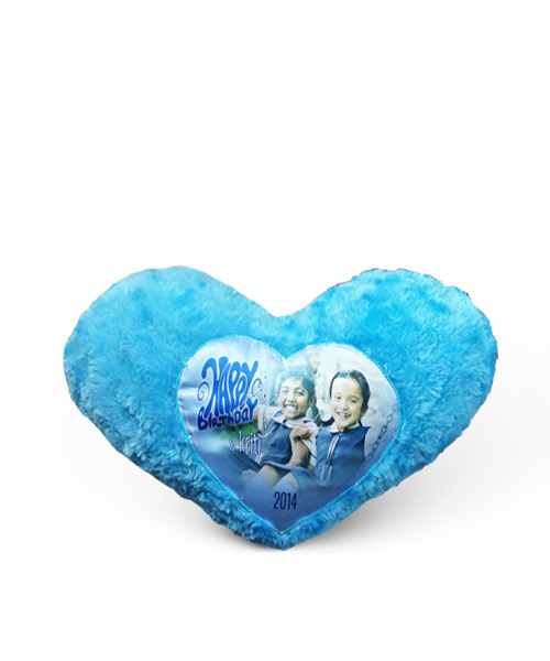 Blue Fur Heart Shape Photo Cushion Gift Buy Shop Send Online Kathmandu Nepal