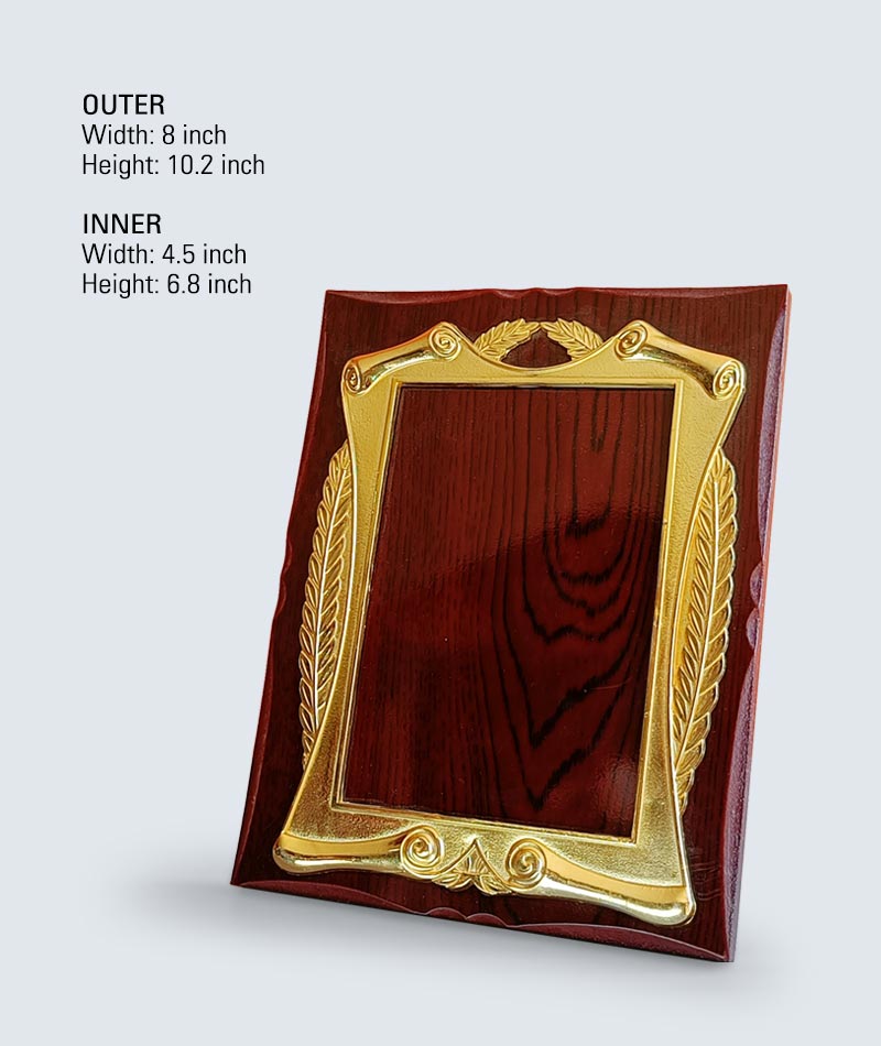 Wooden plaque, corporate award showing dimension