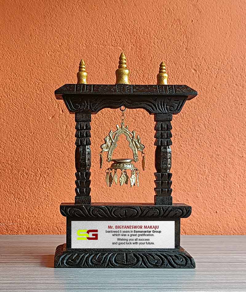 Dalucha Akashdeep, traditional Nepali hanging oil lamp in wooden stand