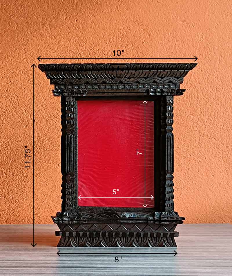Handmade wooden photo frame A5 size, Nepali design with Dimension