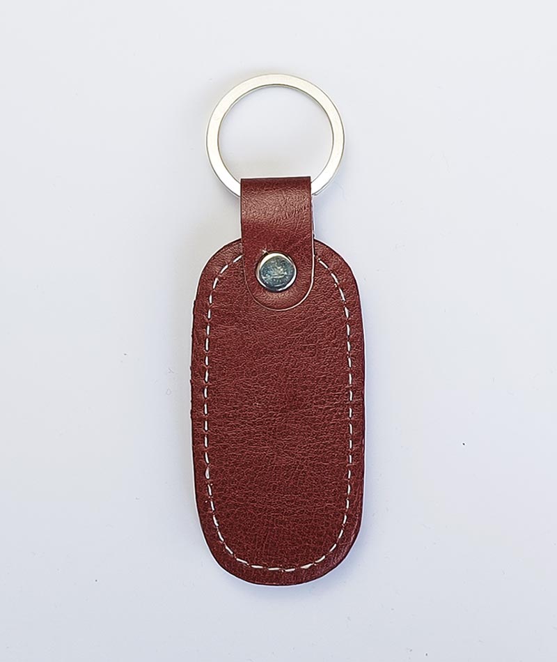 Custom Brown Leather Brushed Finish Logo Engravable Key Ring