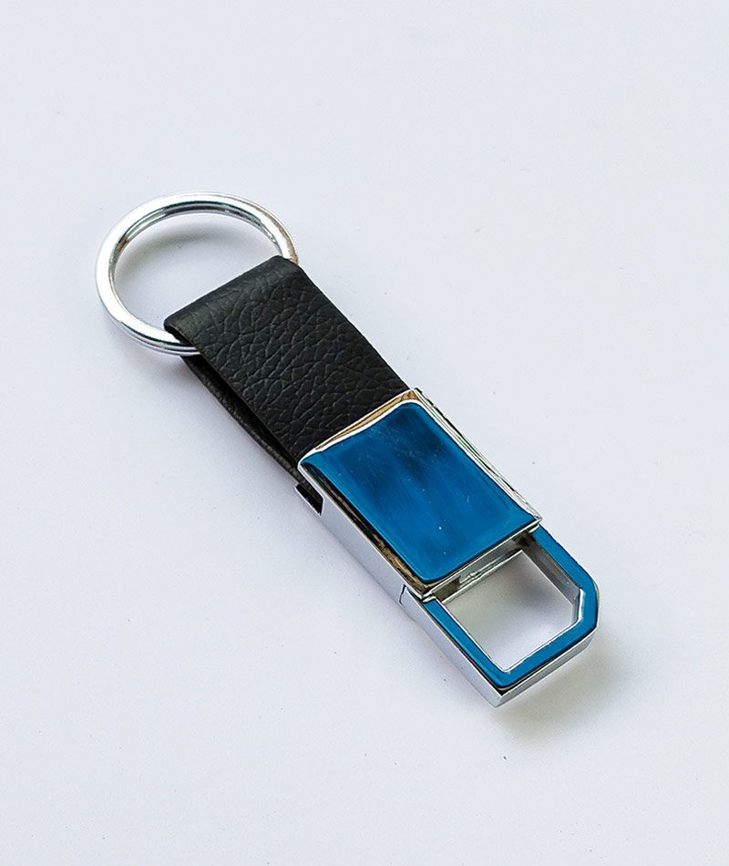 Premium Black Leather Strap Stainless Steel Keychain and Hook