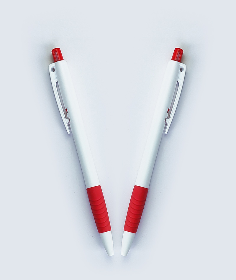 White Plastic Ballpen with Soft Red Grip