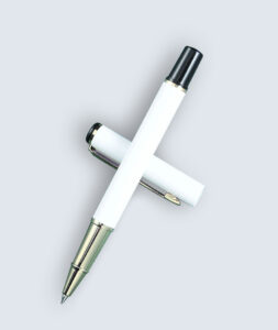 Metal White Body with Chrome Trim Roller Ball Pen
