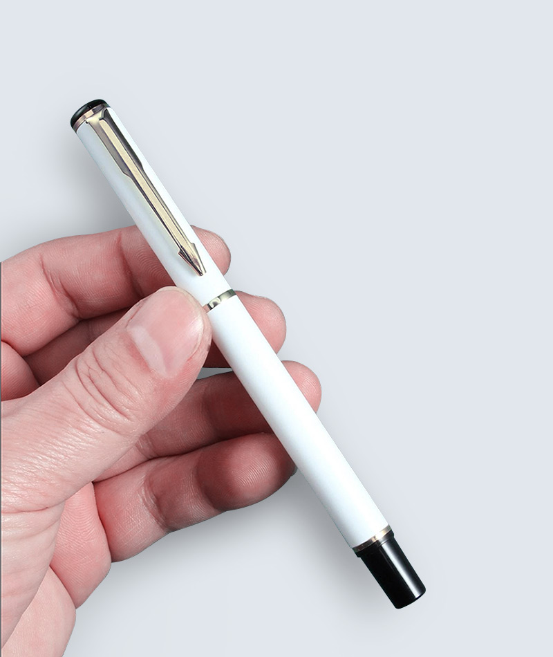 Metal White Body with Chrome Trim Roller Ball Pen