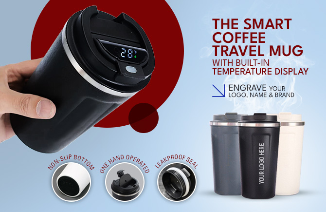 Coffee Travel Mug with Temperature Display Indicator