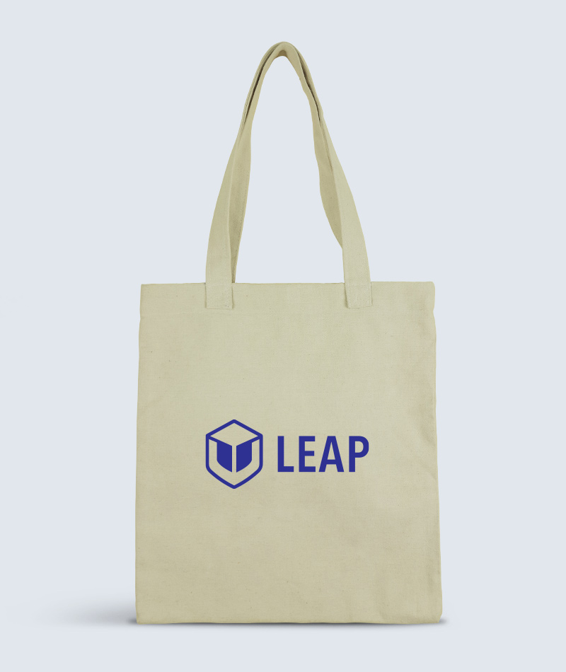 Canvas tote bag with zipper closure and custom logo print