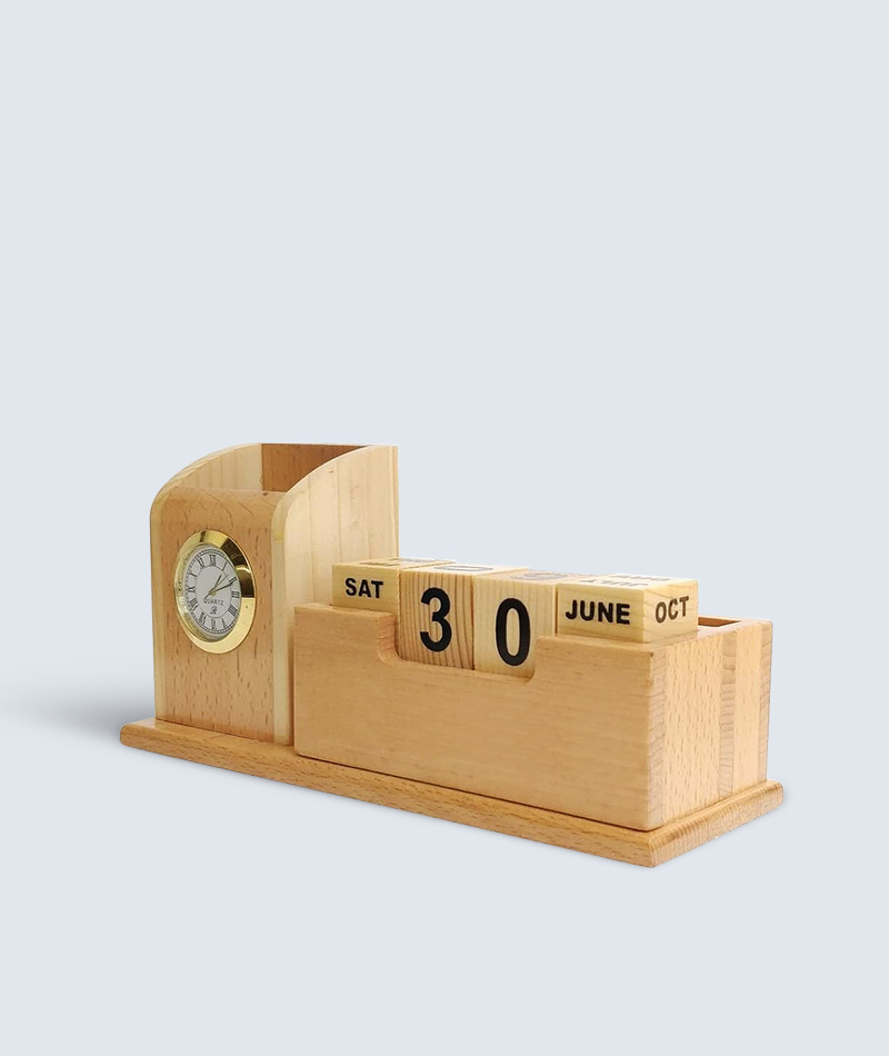 Wooden Desk Organizer with Clock