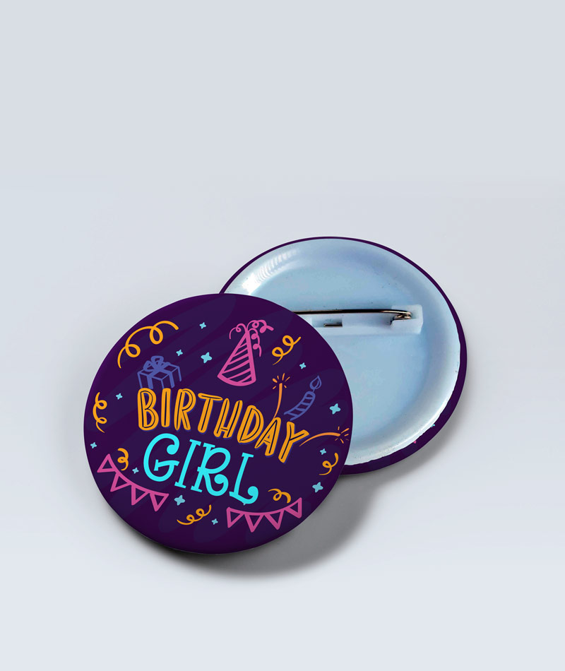 Party Theme Birthday Girl Pin Badge