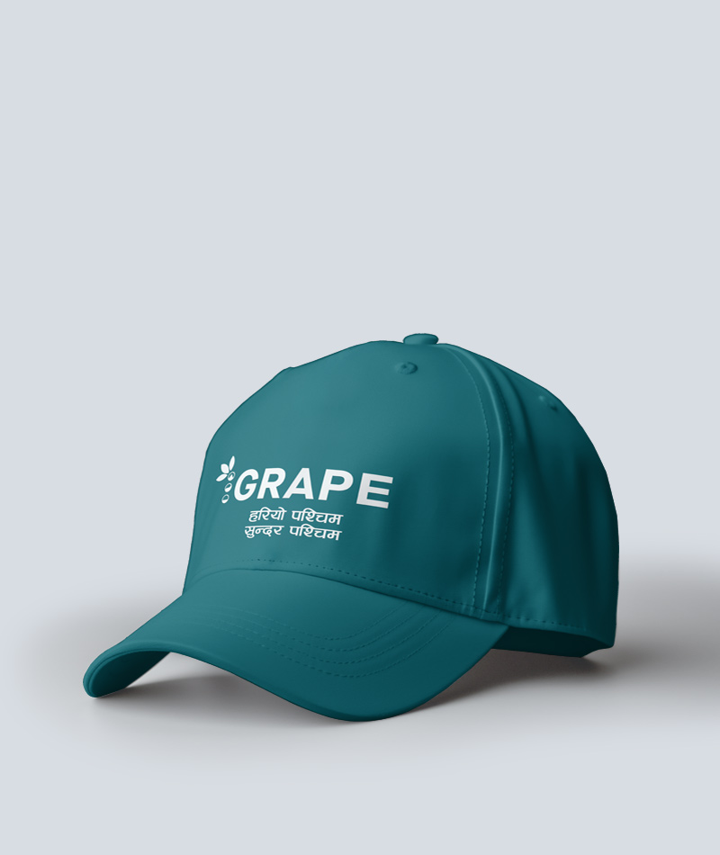 Promotional cap with custom logo print, front view