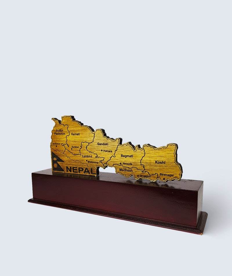 Wooden Nepal map plaque with province detail