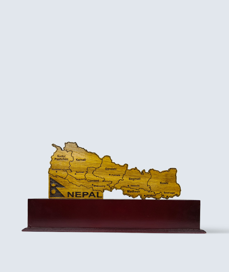 Wooden Nepal map plaque with province detail