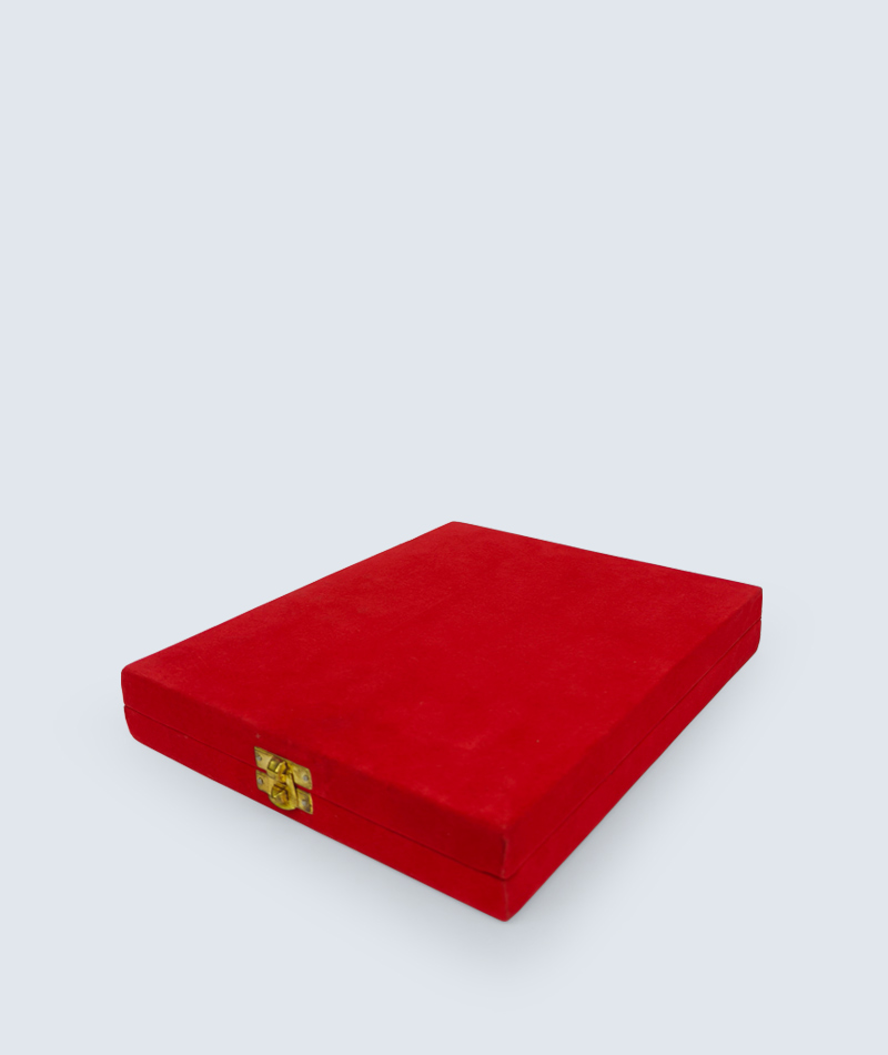 Red velvet box with brass kukri emblem, medium size